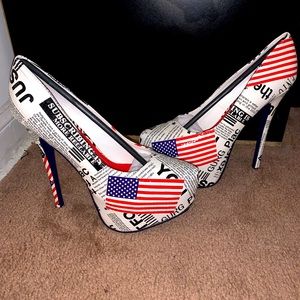 Alba Red White Blue Newspaper Heels